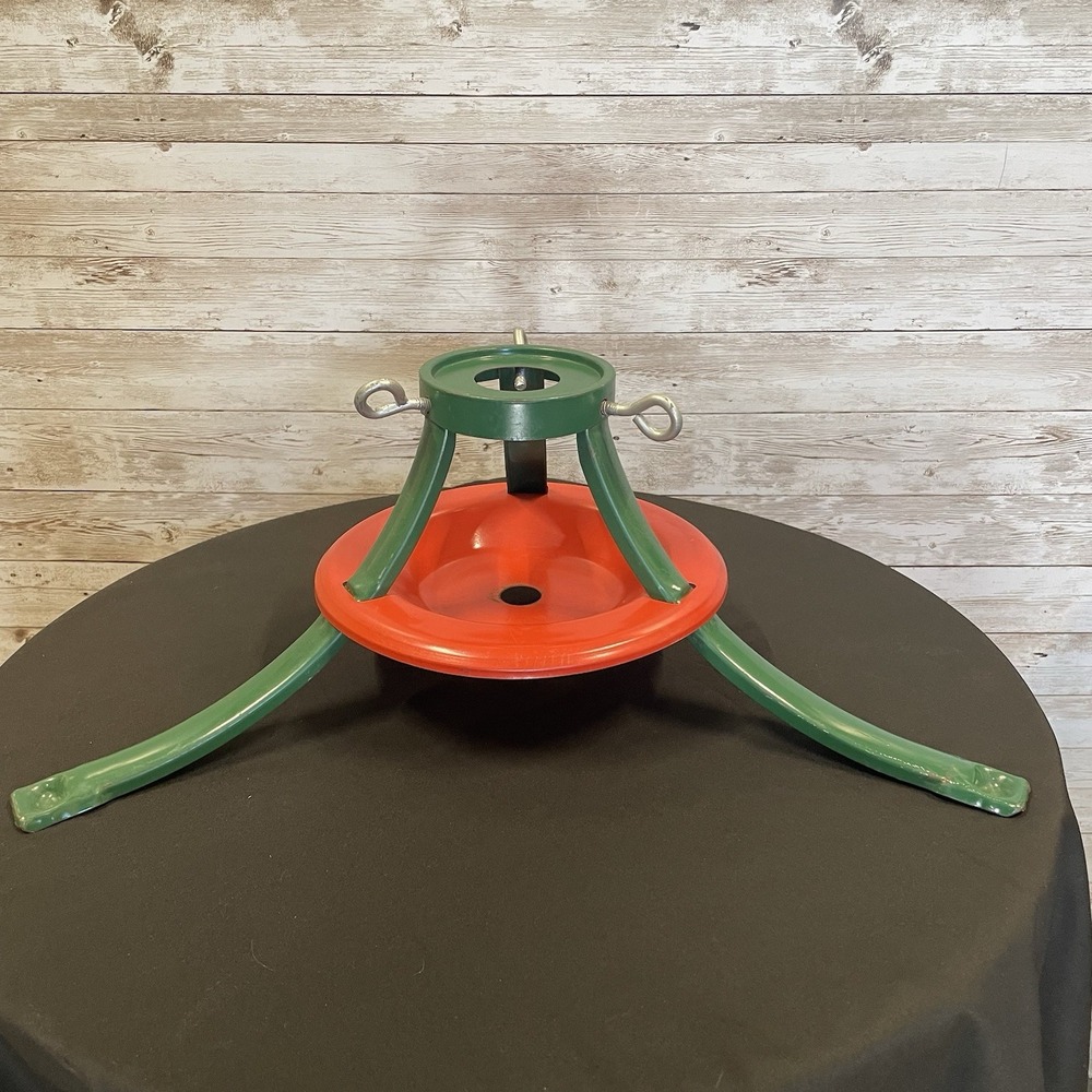 Vintage Metal 3-Leg Christmas Tree Stand Red & Green with 3 Screw in Anchors